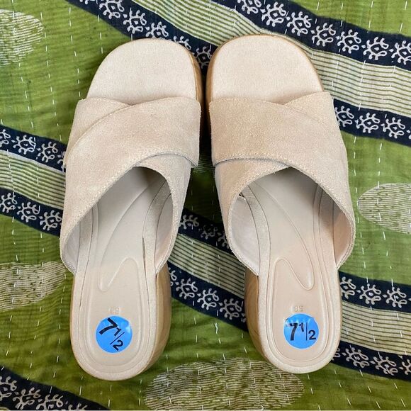 Zara Leather Suede Chunky Wood Heel Boho Hippie Sandals Size 38/ US 8 - Picture 9 of 14